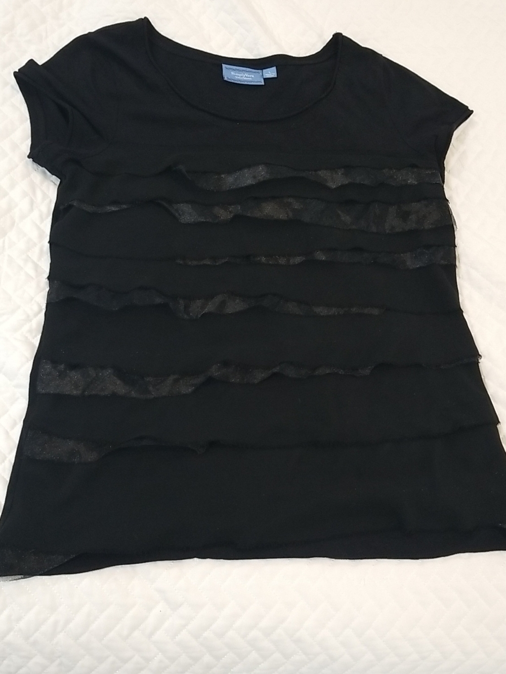 Simply Vera Vera Wang Black Short-Sleeve Ruffle Stripe Tee